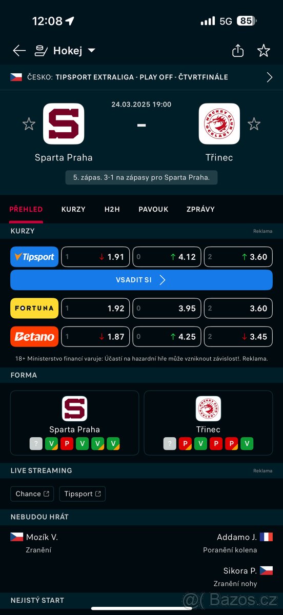 Klubové patro, Sparta vs Třinec 24.3.2025