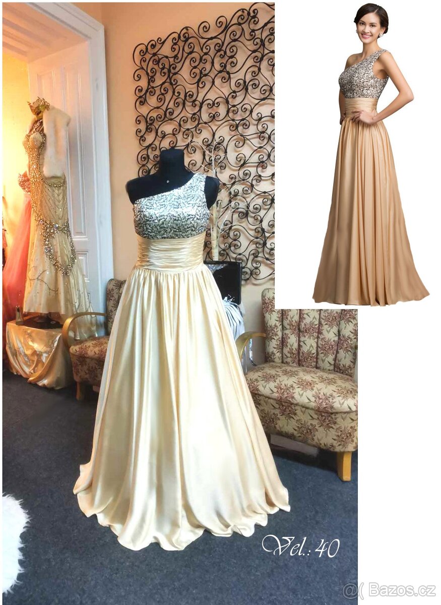 ZLATÉ PLESOVÉ ŠATY do 170cm vel.40