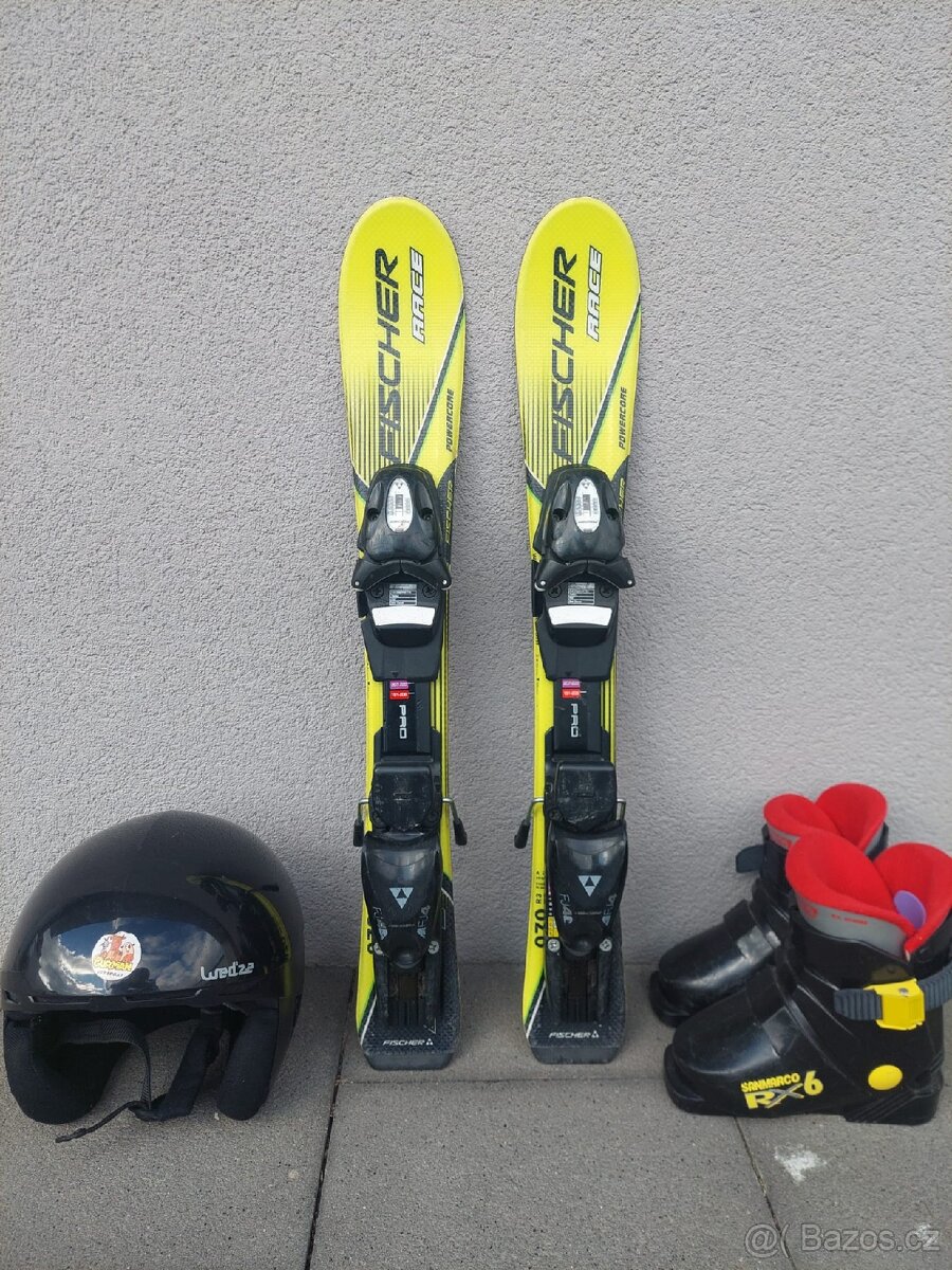 Dětské lyže FISCHER RACE, 70 cm + lyžáky + přilba
