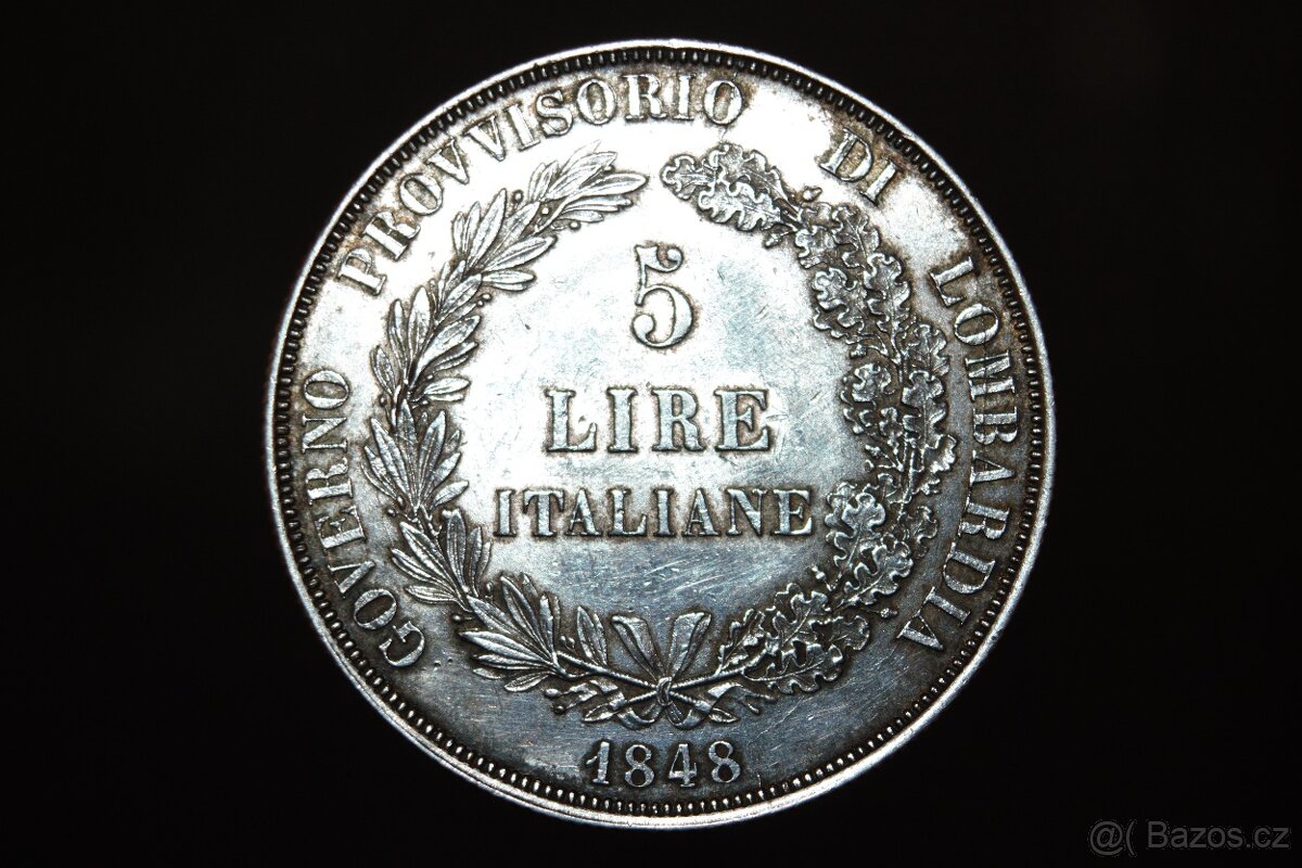 Stříbrná 5 Lira 1848 M
