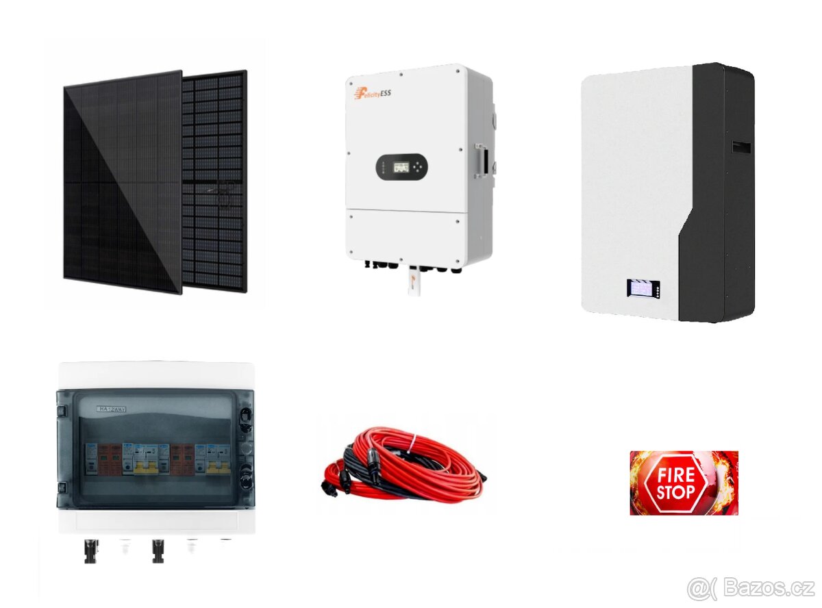 Hybridní FVE 12,6kWp, 10kW/3F, 15kWh
