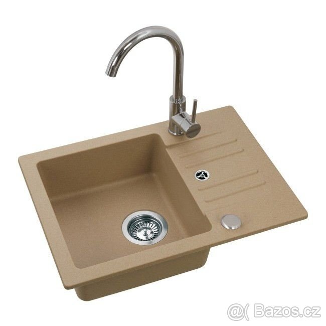 Granitový béžový dřez + sifon + baterie zdarma