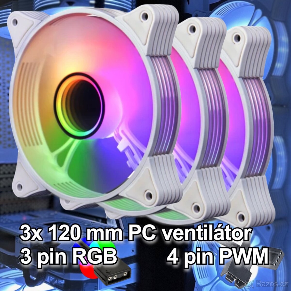 Bílý RGB PC větráček ventilátor 120mm 5V 3 pin aRGB, PWM(3x)