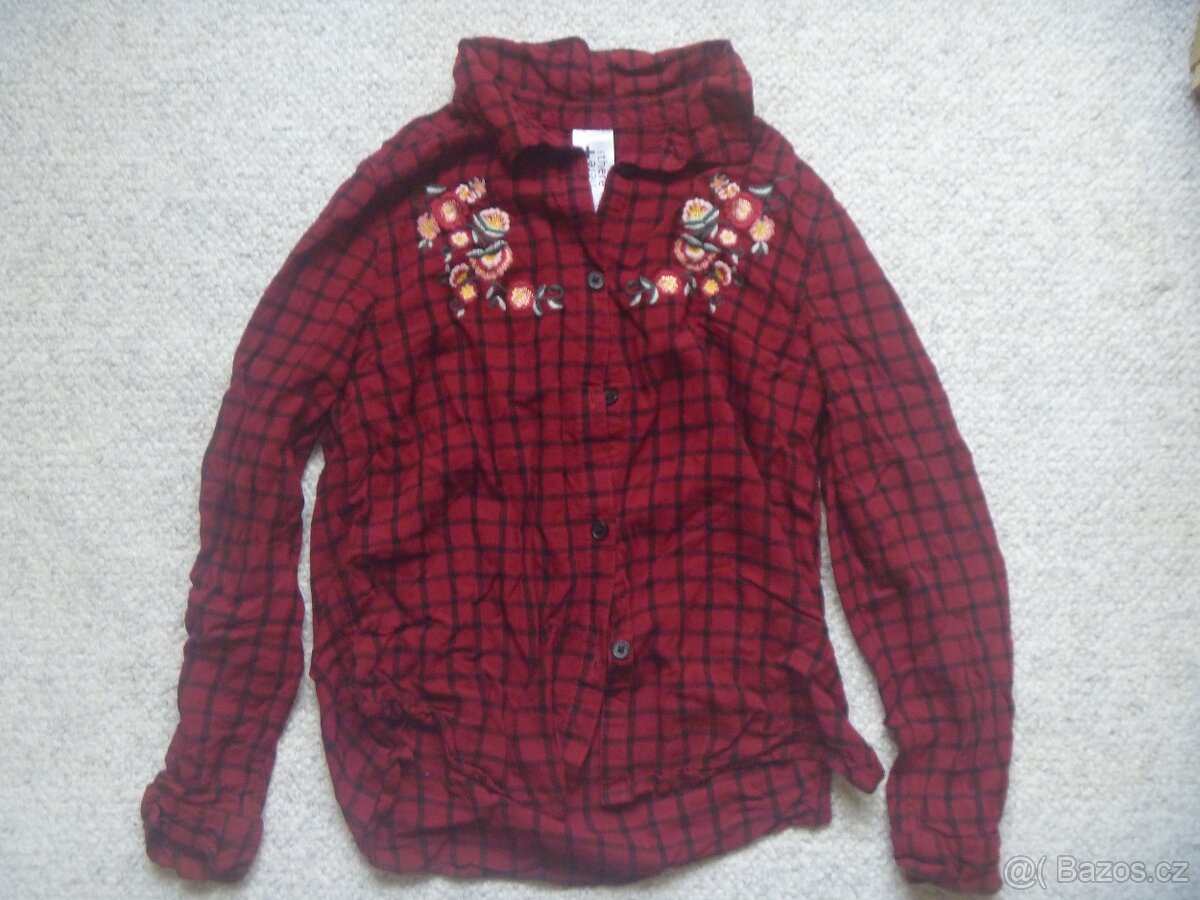 červenočerná dívčí košile s výšivkou zn. C&A vel. 134/140
