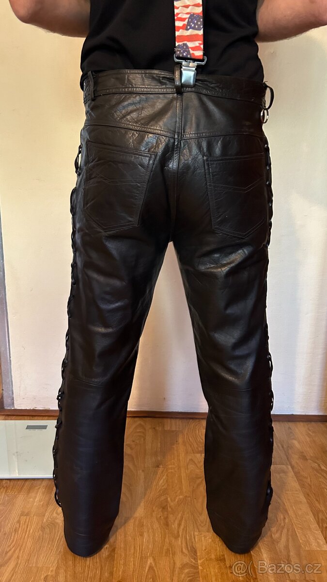Pánské černé moto kalhoty z kvalitní hovězí kůže