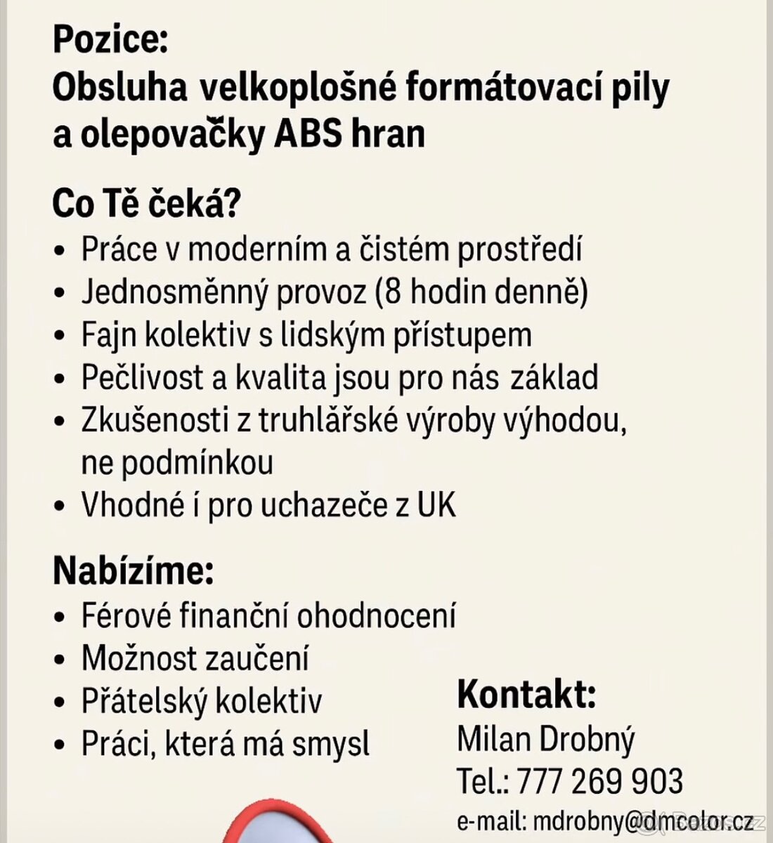 Obsluha velkoplošné formátovací pily a olepovačky ABS hran ⚙