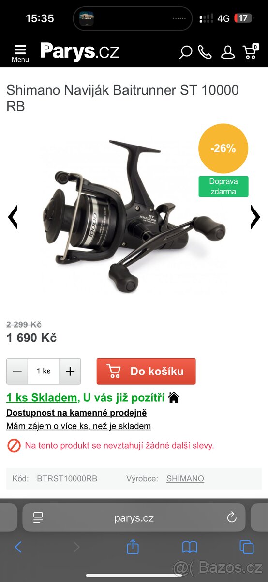 Shimano ST10000 RB Baitrunner - zánovní stav