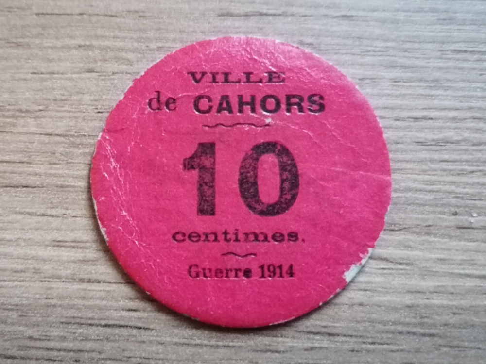 Válečná papírová nouzová mince 10 Centimes 1914 Francie