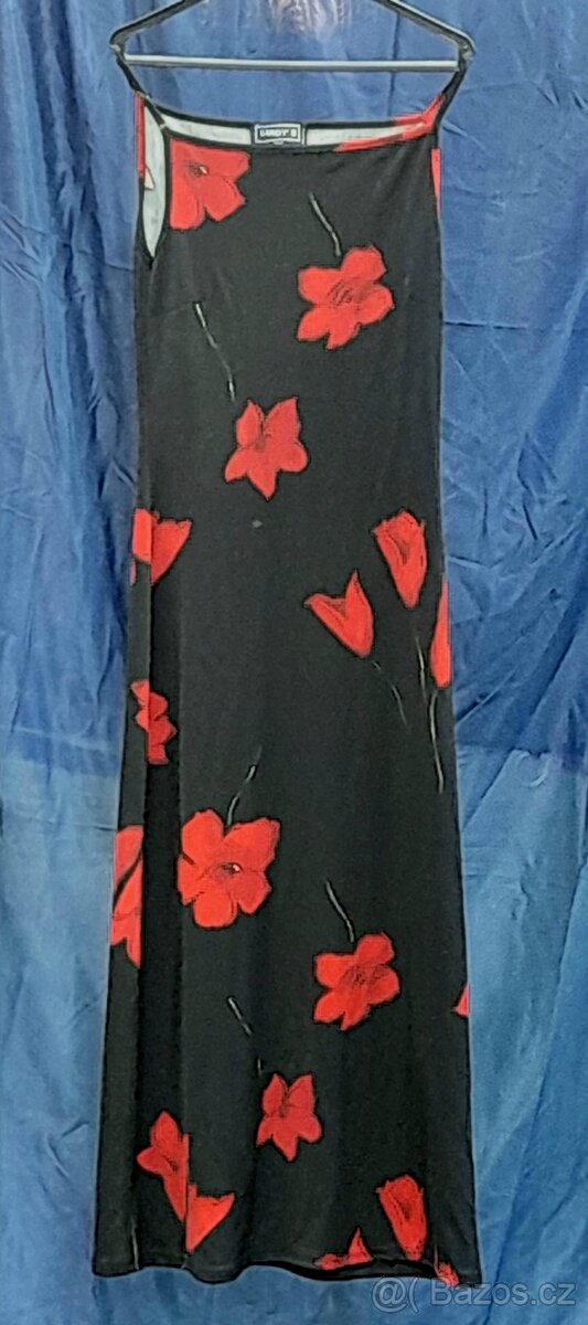 Letní černé dlouhé šaty s květinovým vzorem