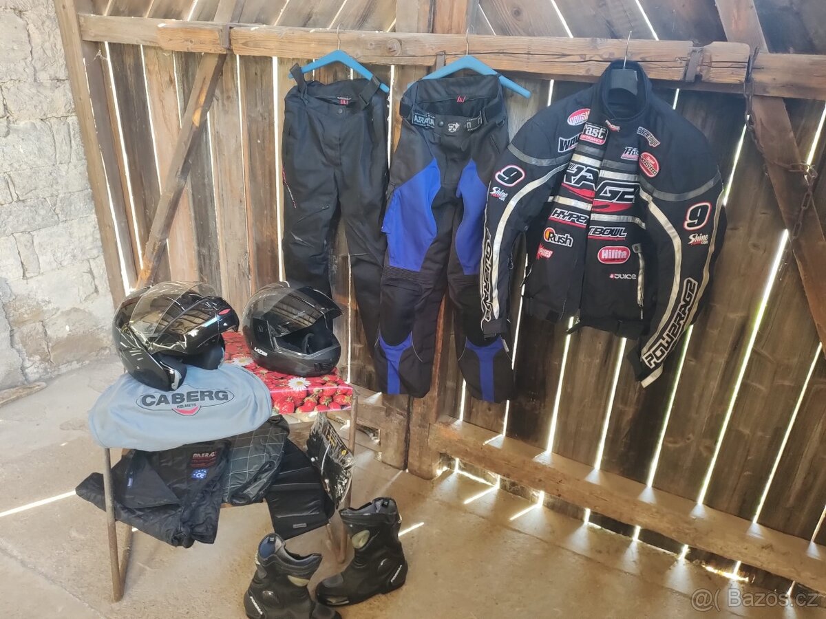 Textilní moto oblečení+ přilby
