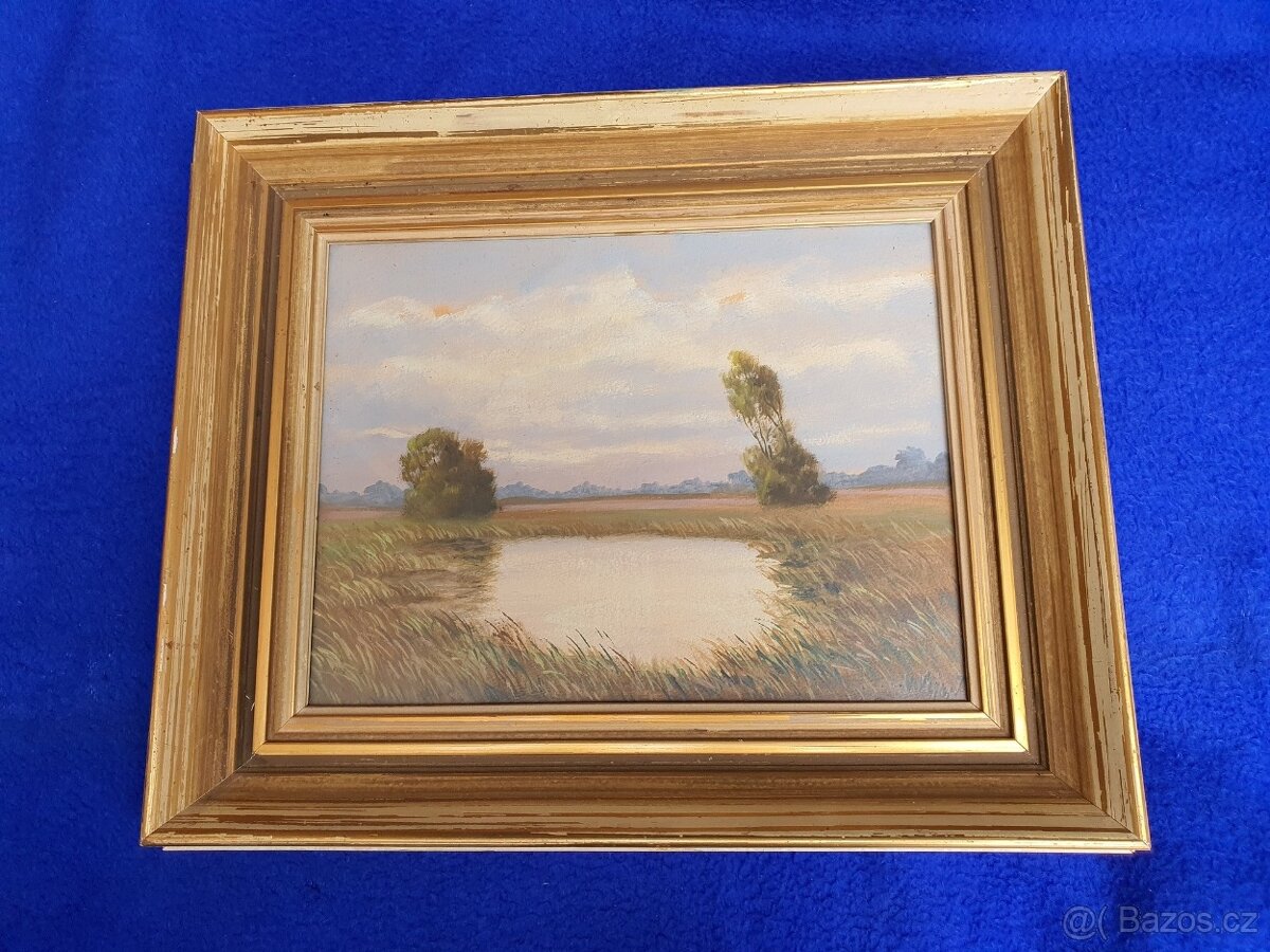 OBRAZ ak.malíř Václav Vejr – Blata, perfekt stav, sklo