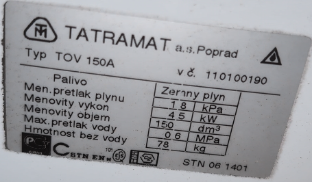 Bojler plyn.150 L (TATRAMAT TOV 150A)