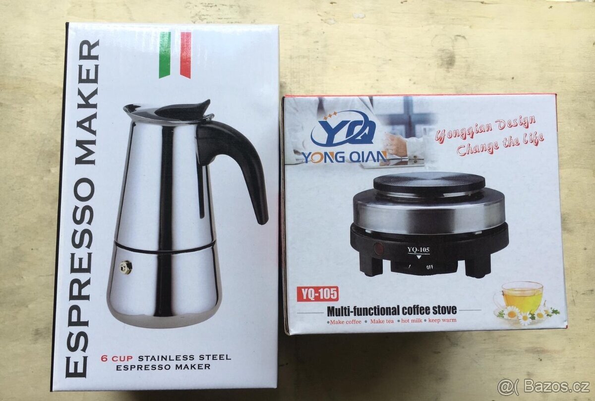 sada nerez moka konvička + mini vařič 500W