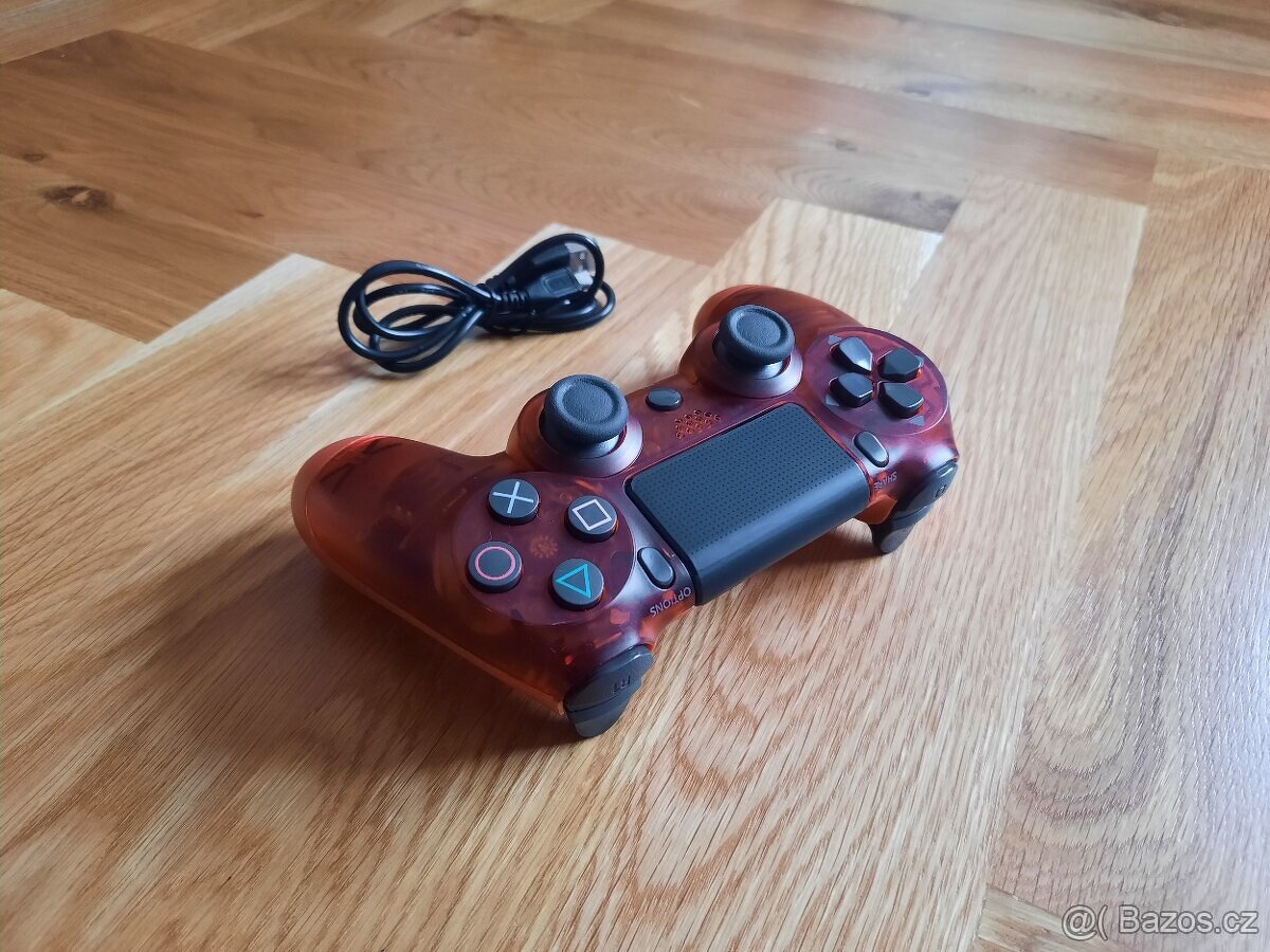Ovladač na PS4 průhledný červený
