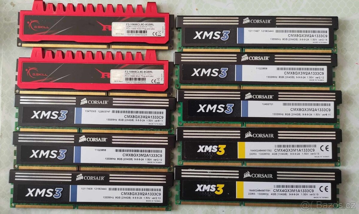 ram 4GB 8GB 16GB DDR3 1333 CL9 1,5V s chladičem (více ks)