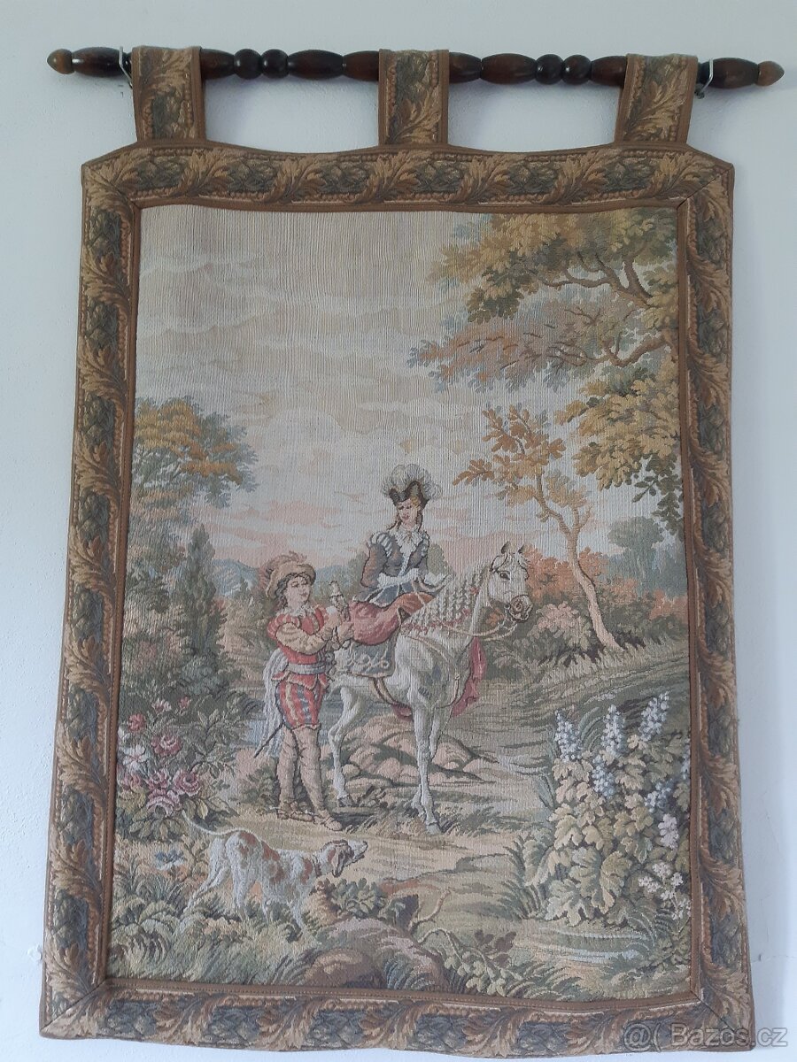 Gobelín-romantická scéna 85 x 58 cm,podšito hedvábím
