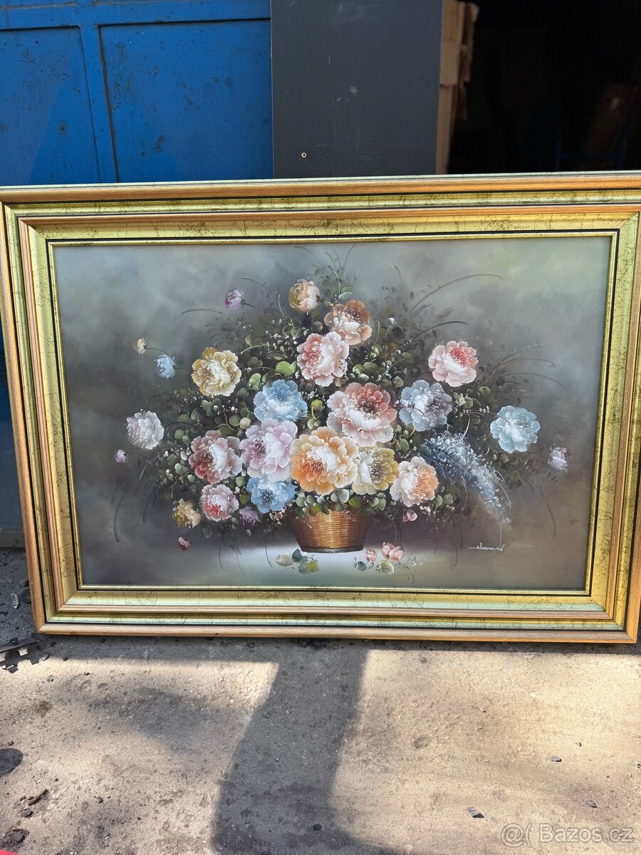 Olejomalba – květiny, rám 108×78 cm, pozůstalost
