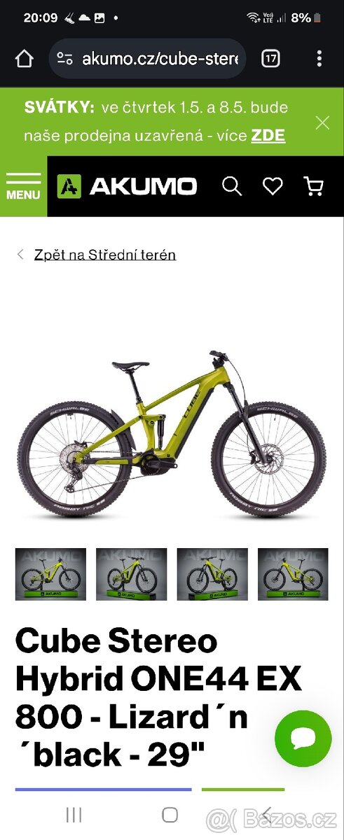 Koupím celoodpružené elektrokole cube velikost M