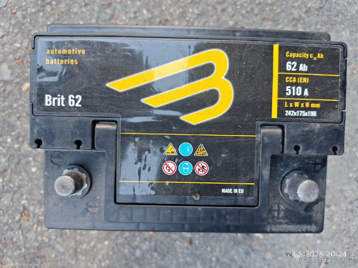 Baterie Brit 62Ah,510A,stáří 1,5 roku.Drží napětí