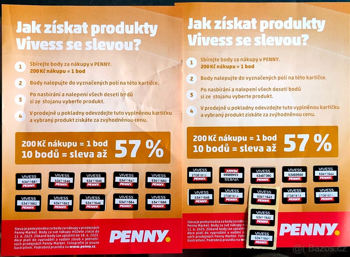 Vyplněné bodové kartičky z Penny (aktuální nabídka do 18.06)