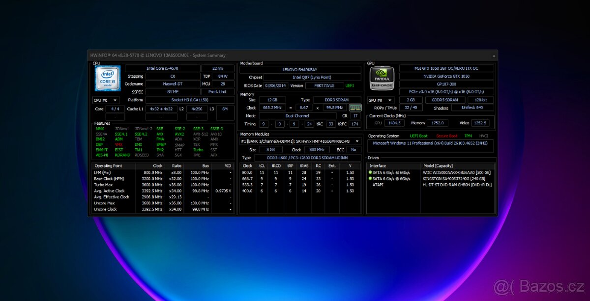 Herní PC - GTX 1050, i5 4570, 12gb ram, 240gb ssd+500gb hdd