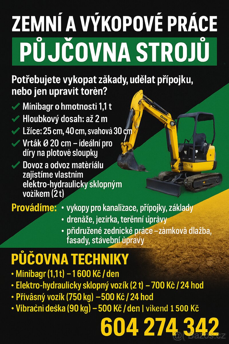 🟩 ZEMNÍ A VÝKOPOVÉ PRÁCE – PŮJČOVNA STROJŮ