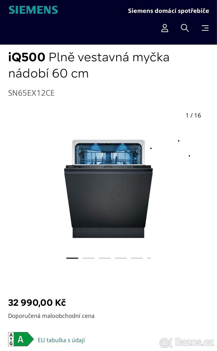 Nová myčka IQ 500 SIEMENS SN65EX12CE , třída A