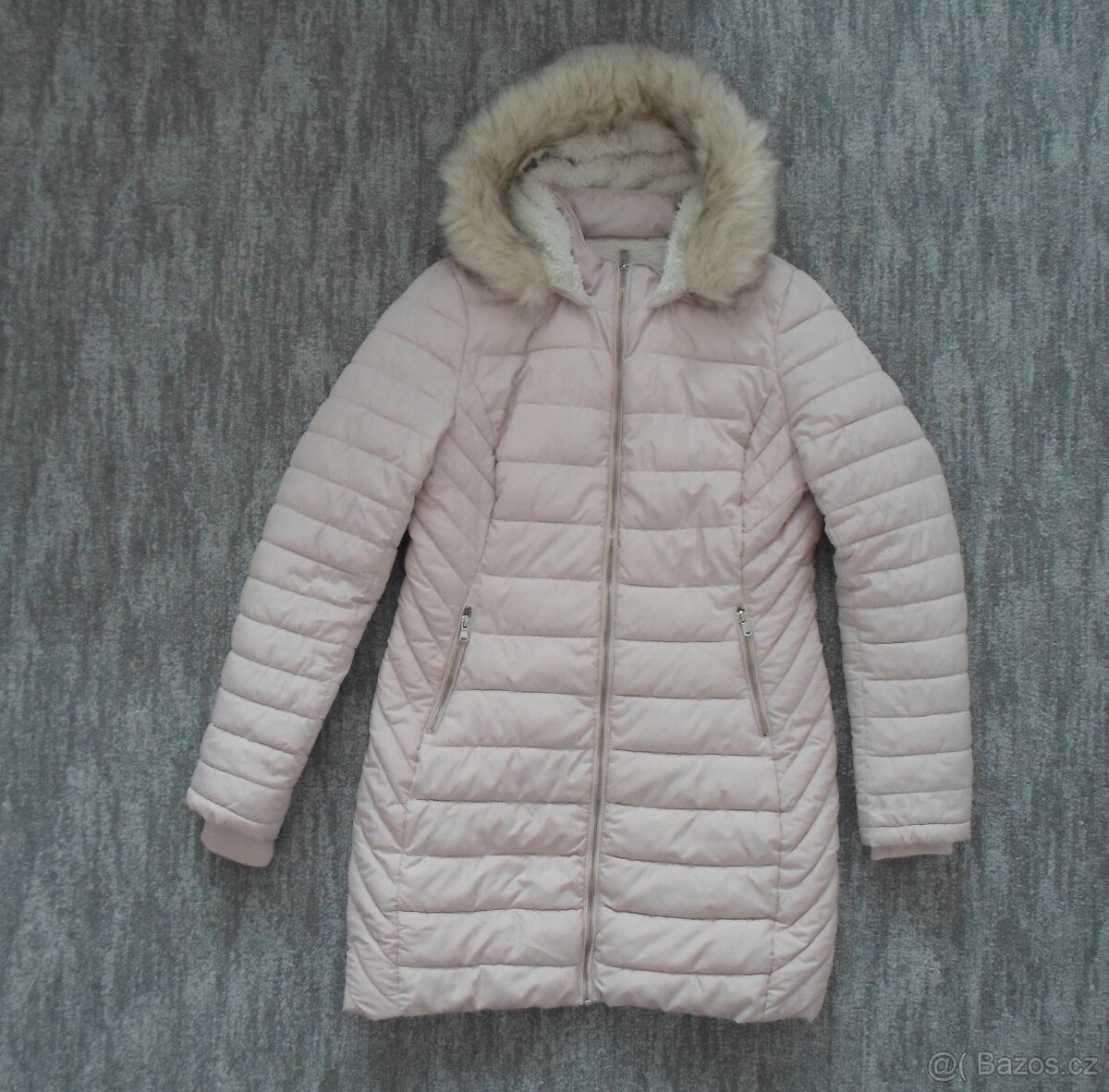 Růžová bunda bundička s kožíškem - 38, 40, M, L