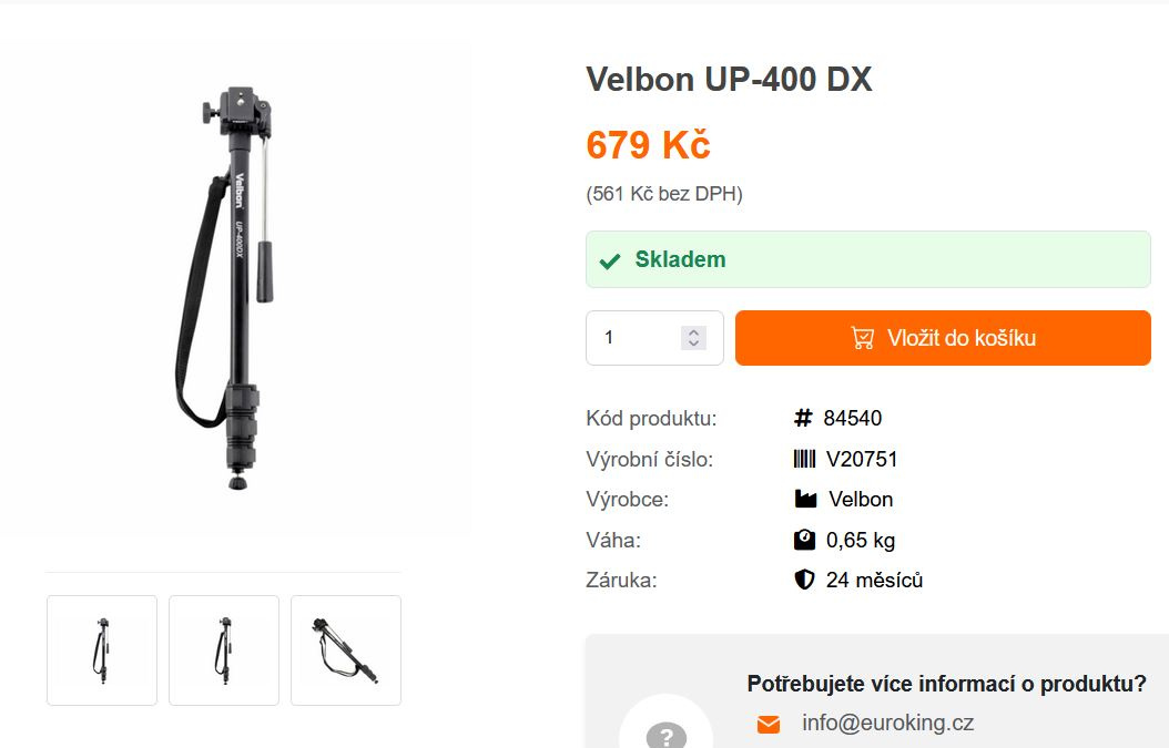 stativ VELBON UP-400DX s kvalitní hlavou,NOVÝ,NEPOUŽITÝ