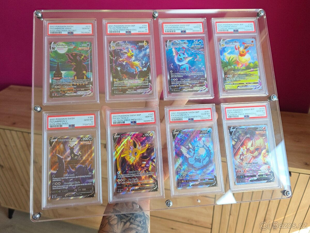 PSA 10 Sbírka Eevee evolucí z Evolving Skies a Fusion Strike