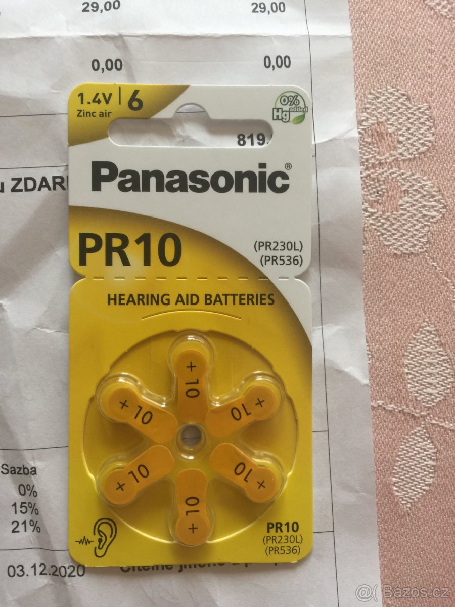 Nové Baterie Panasonic PR10 např. do ušních naslouchadel