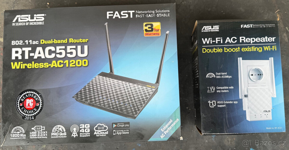Wi-Fi router Asus RT-AC55U + Wi-Fi extender Asus RP-AC51