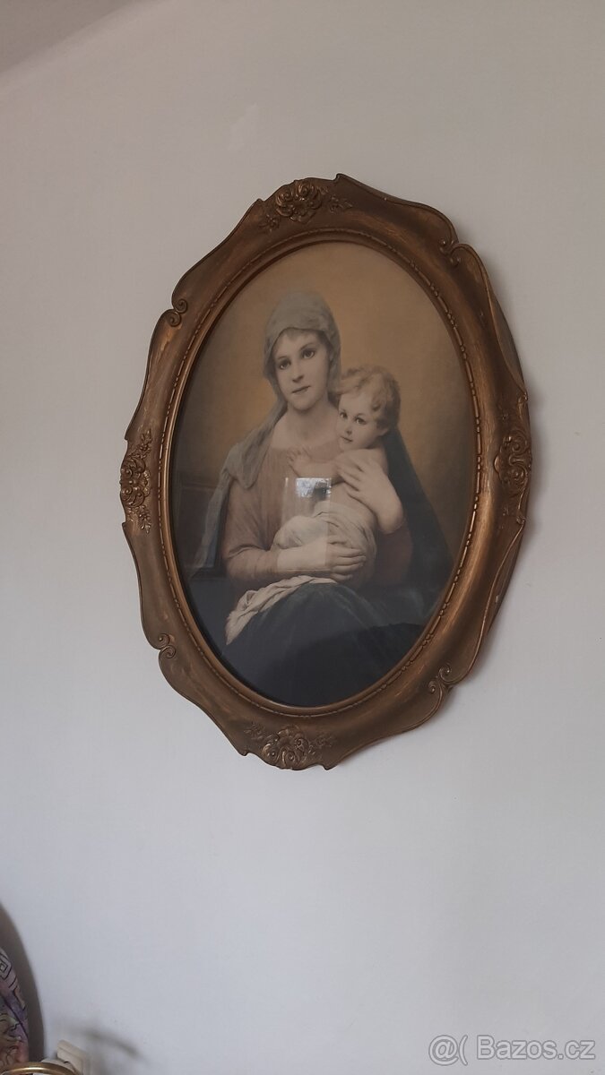 Starožitný obraz "Madona s didetem"