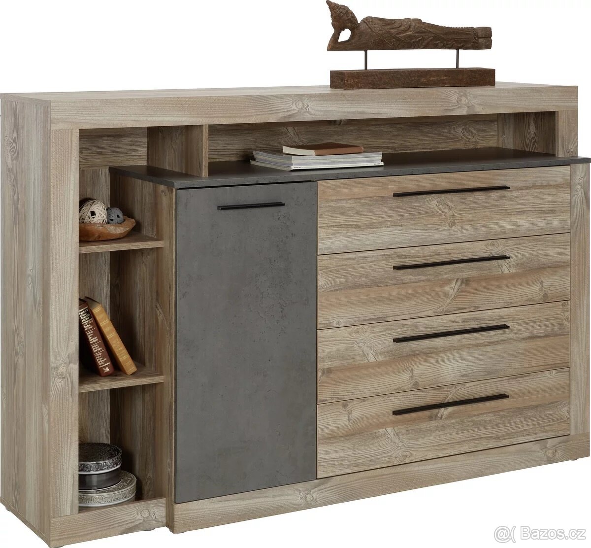 Komoda 160×107×43 cm – borovice / tmavě šedá