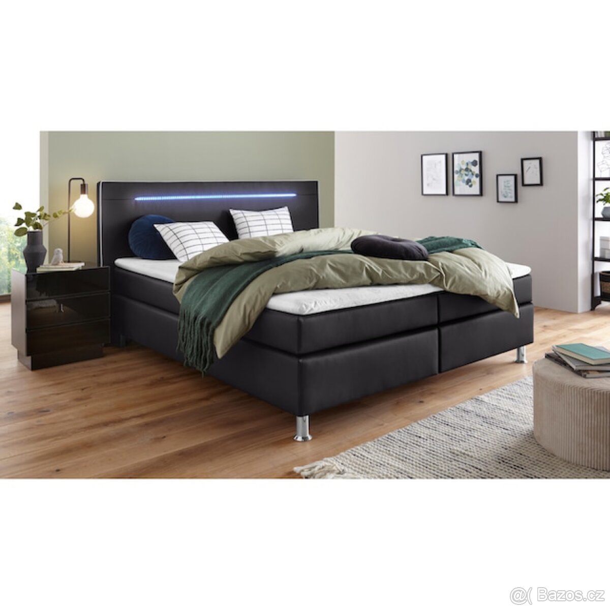 Postel s boxspring, včetně LED osvětlení 180x200