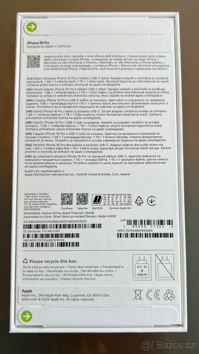 IPhone 16 PRO 256GB v barvě Black Titainum NEROZBALEN