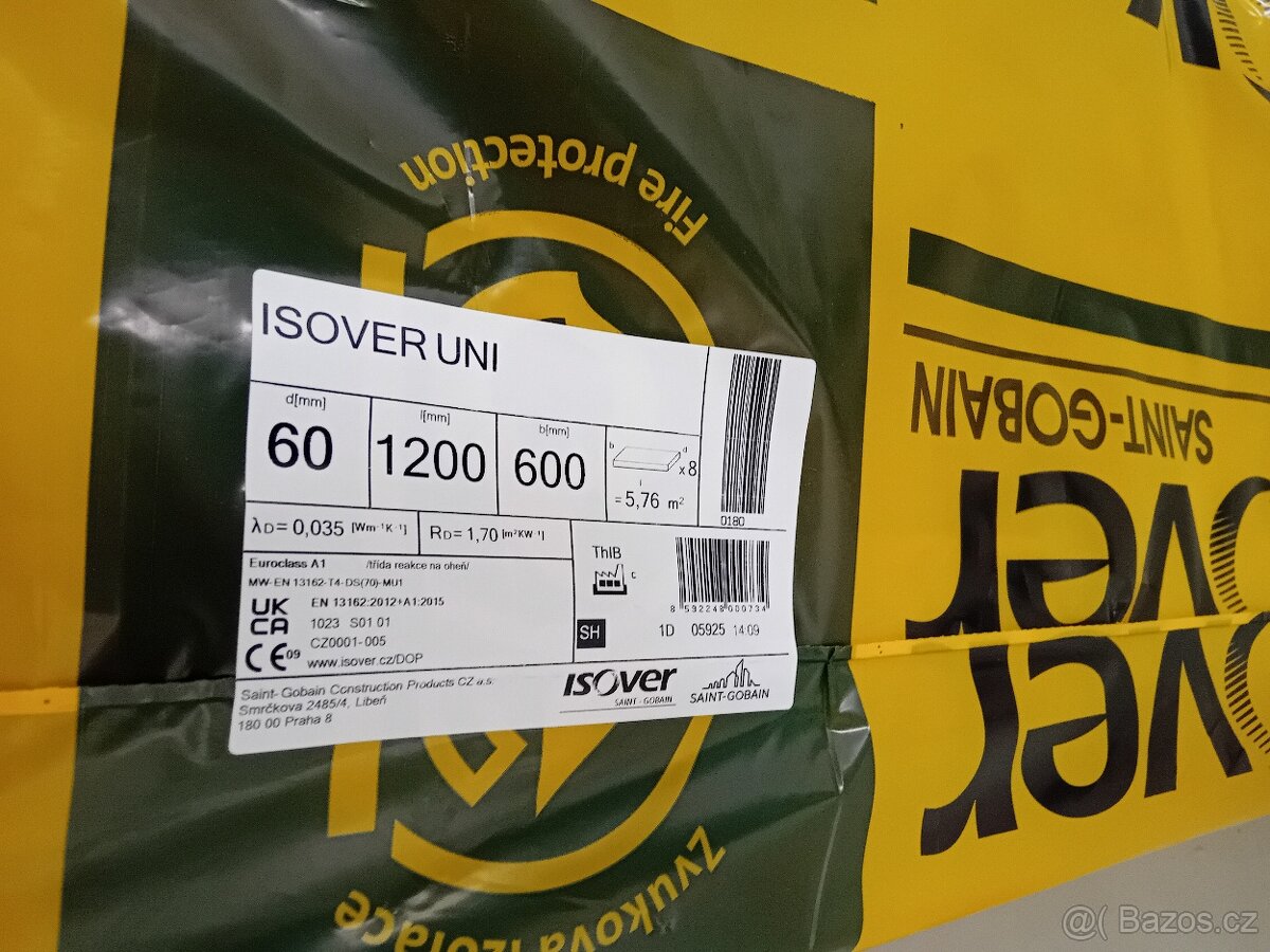 izolační vata isover UNI - 60 mm - 1200 x 600