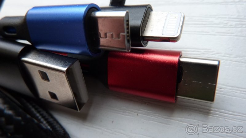 USB kabel 3v1 na typy, Iphone, C a micro-nový černý 1,2 metr