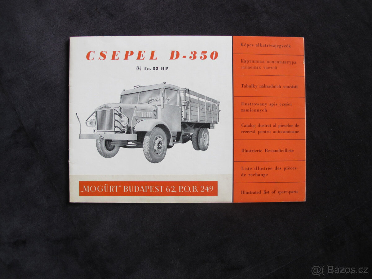 Katalóg náhradních dílú Csepel D-350, technická literatúra