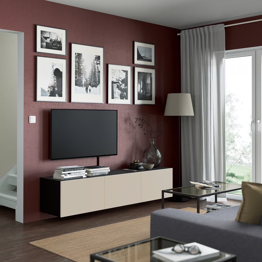 TV stolek na zeď IKEA BESTA černa/béžová mat