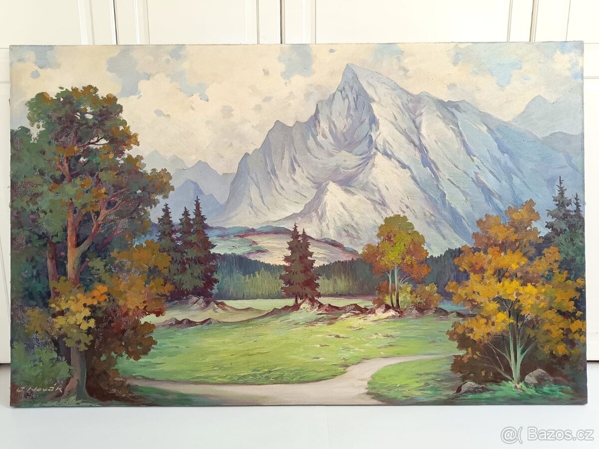 Obraz J. Novák, Vysoké Tatry - Kriváň, olej na pláně 135x85