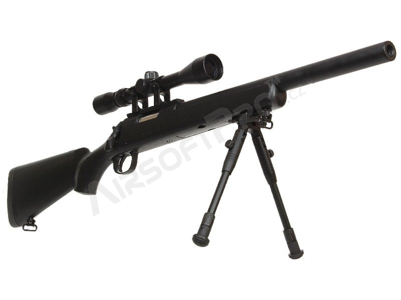 Airsoft sniper MB02D + puškohled a dvojnožka, černá