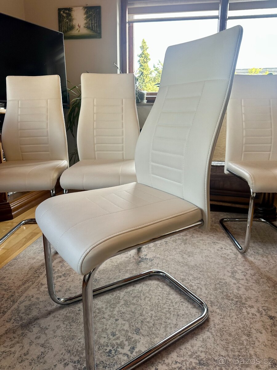 Sada kožených židlí bílá (hezký stav) 4ks