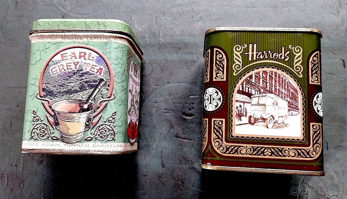 Starší plechové krabičky na čaj