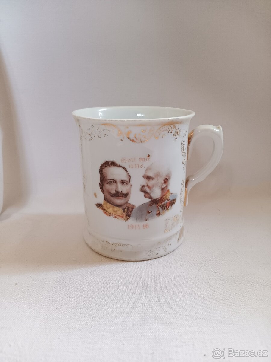 Porcelánový šálek - Franz Josef, Wihelm II., Rakousko Uhersk