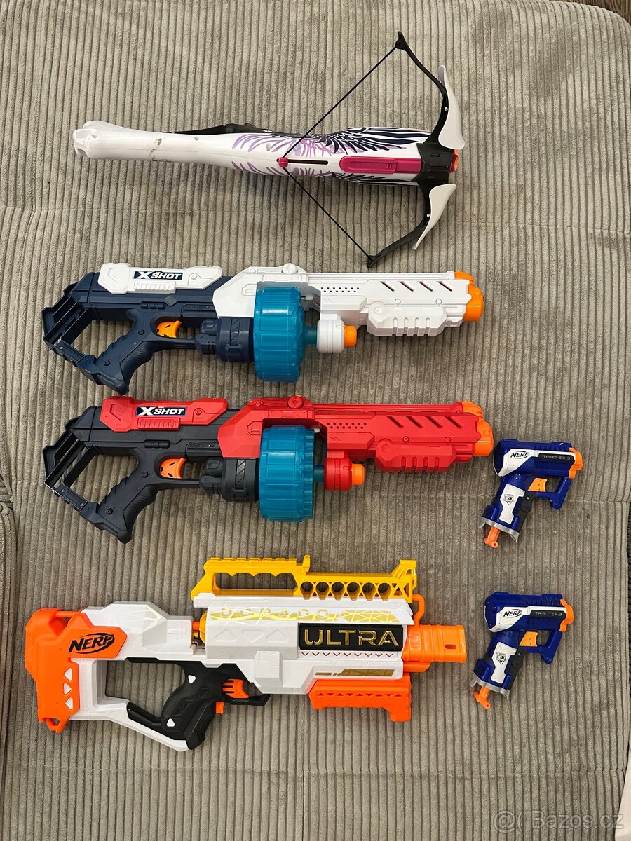 Zbraně NERF Ultra, X-shot, kuše Rebelle, N-strike