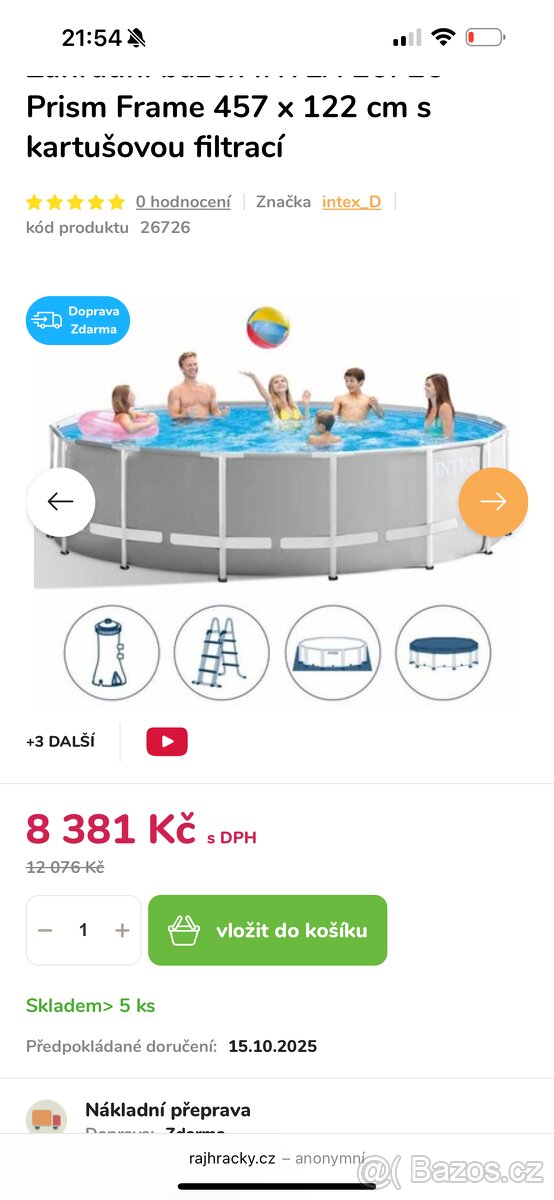Bazén s automatickou čističkou i schudky