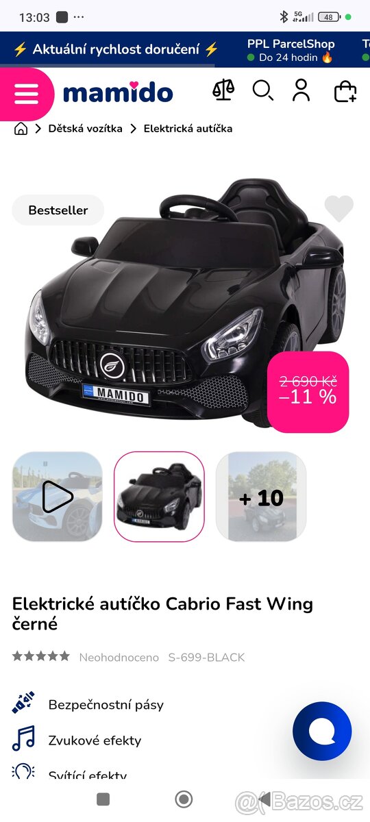 Elektrické autíčko Cabrio Fast Wing černé