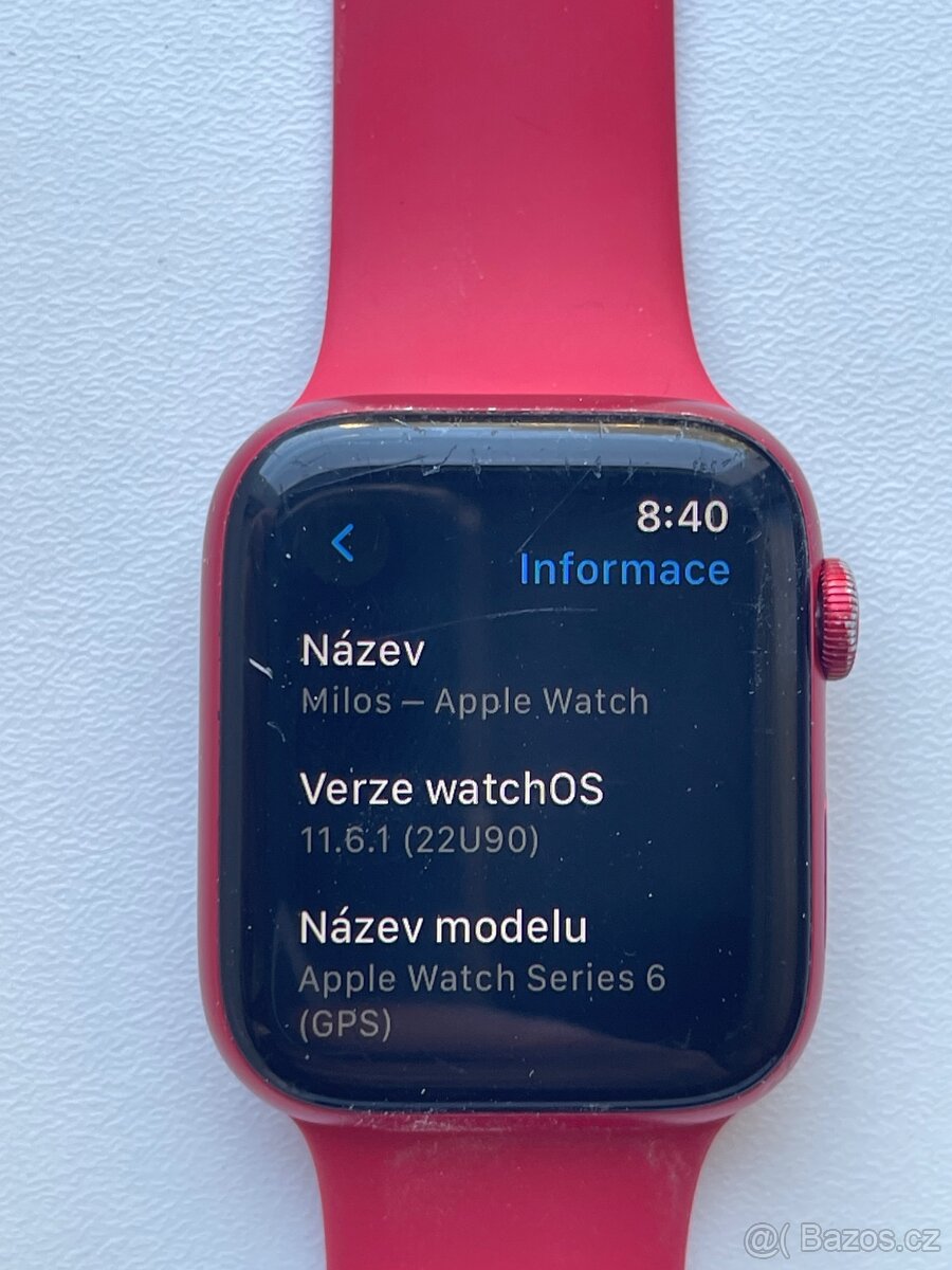 Prodám Apple Watch 6 (RED) 44mm — funkční vada zadního senz.