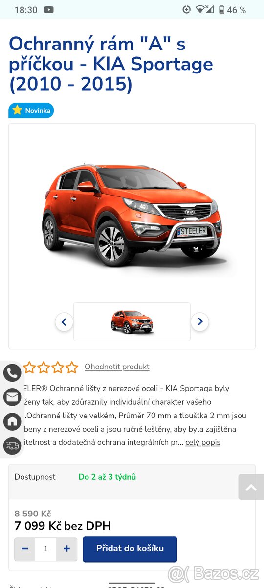 Kia Sportage ochranný přední rám